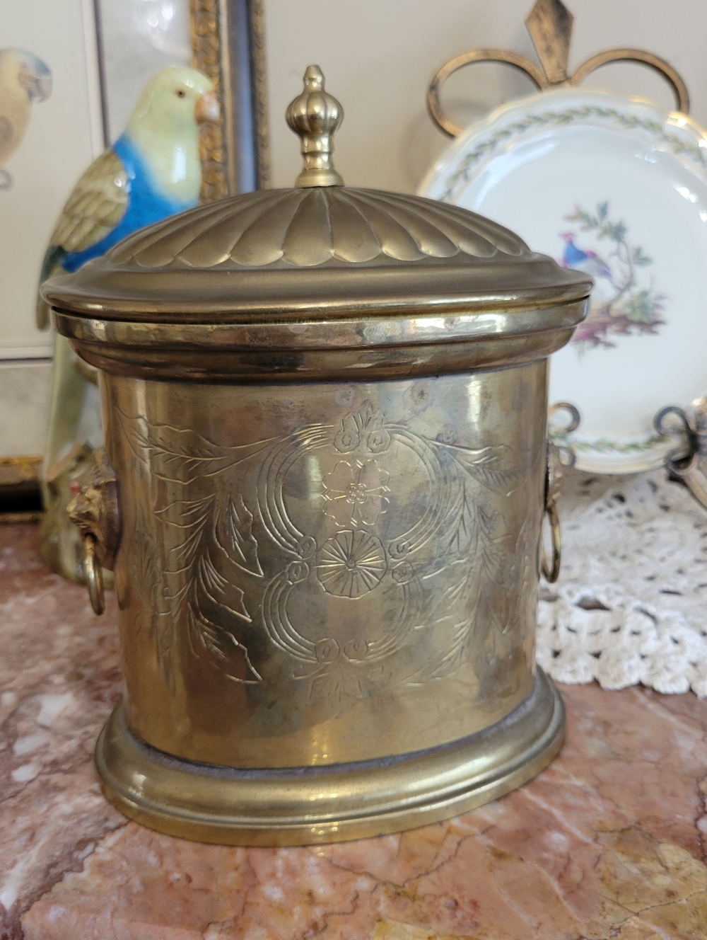 Vintage Brass Caddy With Lions Head Handles